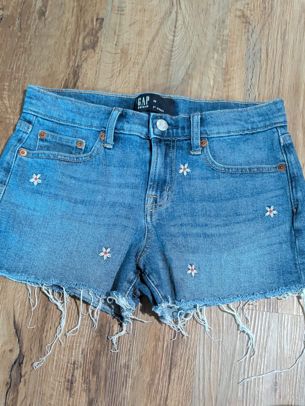 GAP Blue Denim Embroidered Frayed-Hem Women's Shorts